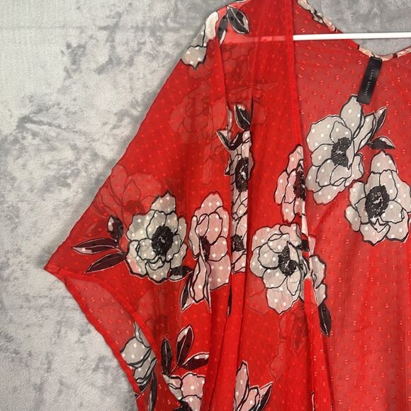 Lane Bryant Bright Red White Tropical Floral Wrap Bathing Suit Cover Up One Size - Picture 6 of 9